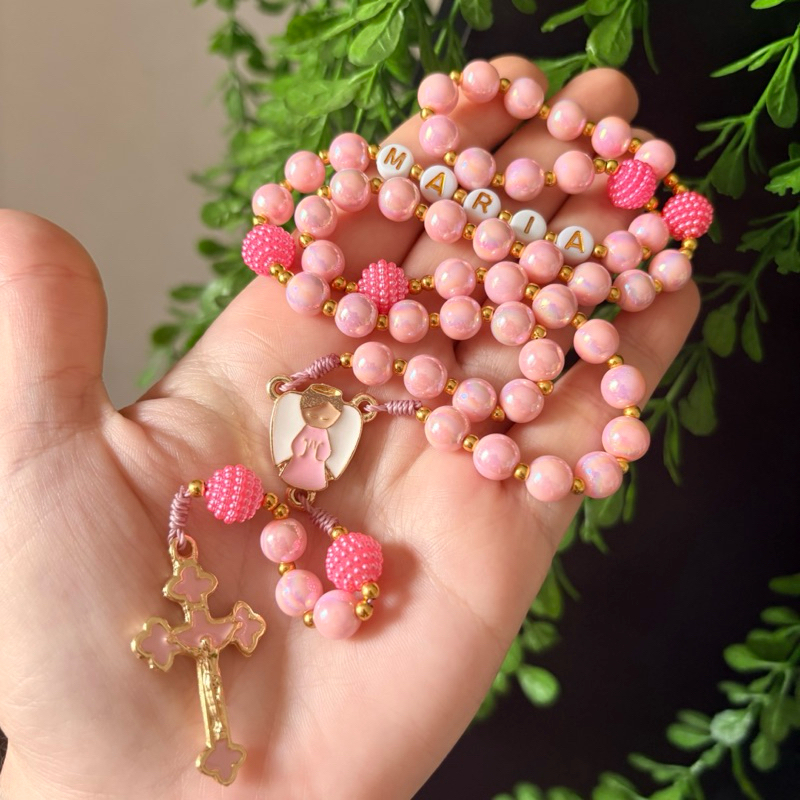 TERÇO INFANTIL LUXO MENINA/ MENINO ANJO PERSONALIZADO COM NOME - LEMBRANCINHA BATIZADO, PRIMEIRA COMUNHÃO