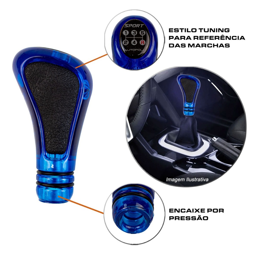 MANOPLA BOLA  DE CAMBIO UNIVERSAL AZUL TRANSPARENTE COM LATERAL PRETO 5 MARCHAS RE PARA BAIXO LADO DIREITO em Oferta na Shopee