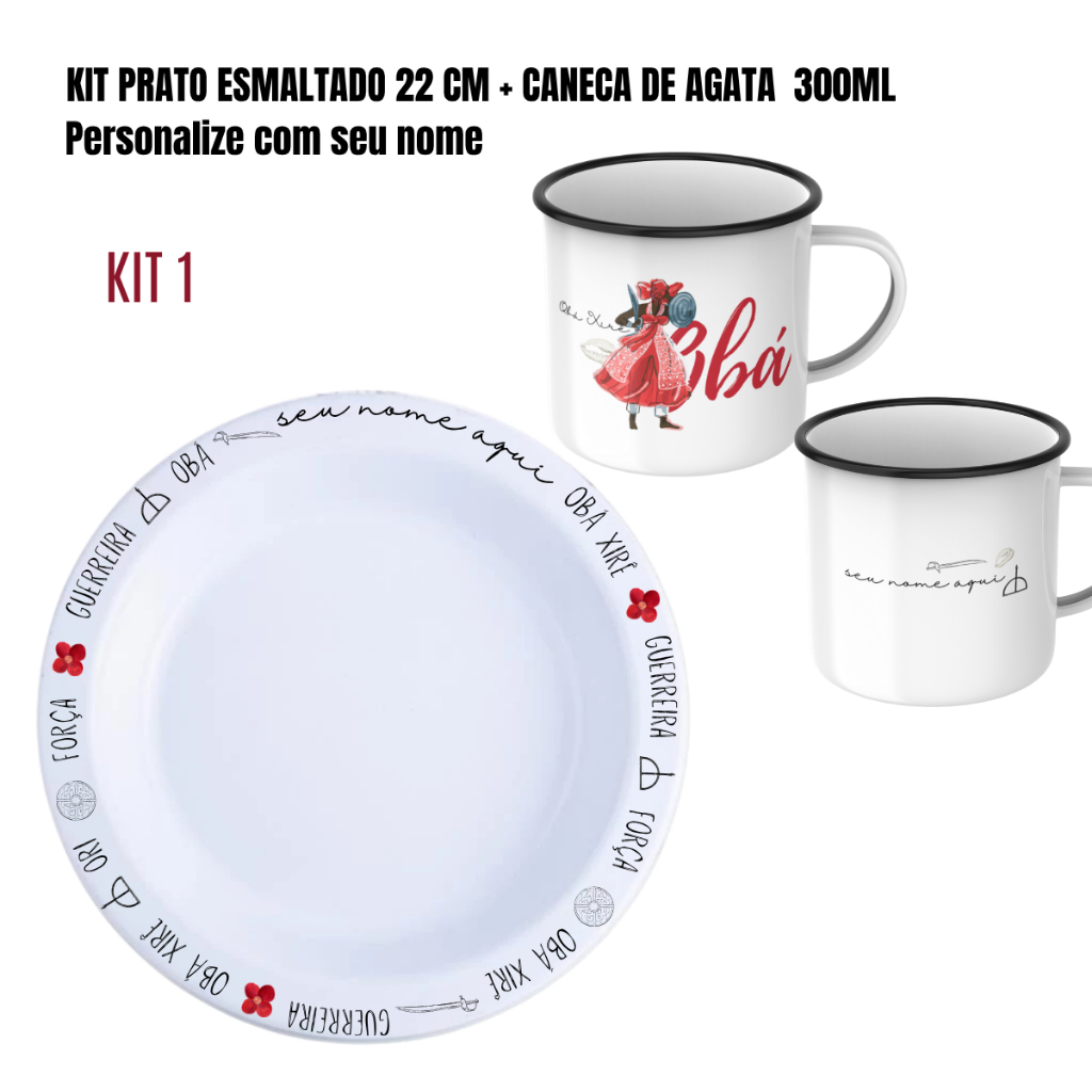 🪶 KIT CANECA DE ÁGATA + PRATO PERSONALIZADO DE OBA | UMBANDA • CANDOMBLÉ • RELIGIÃO AFRO-BRASILEIRA