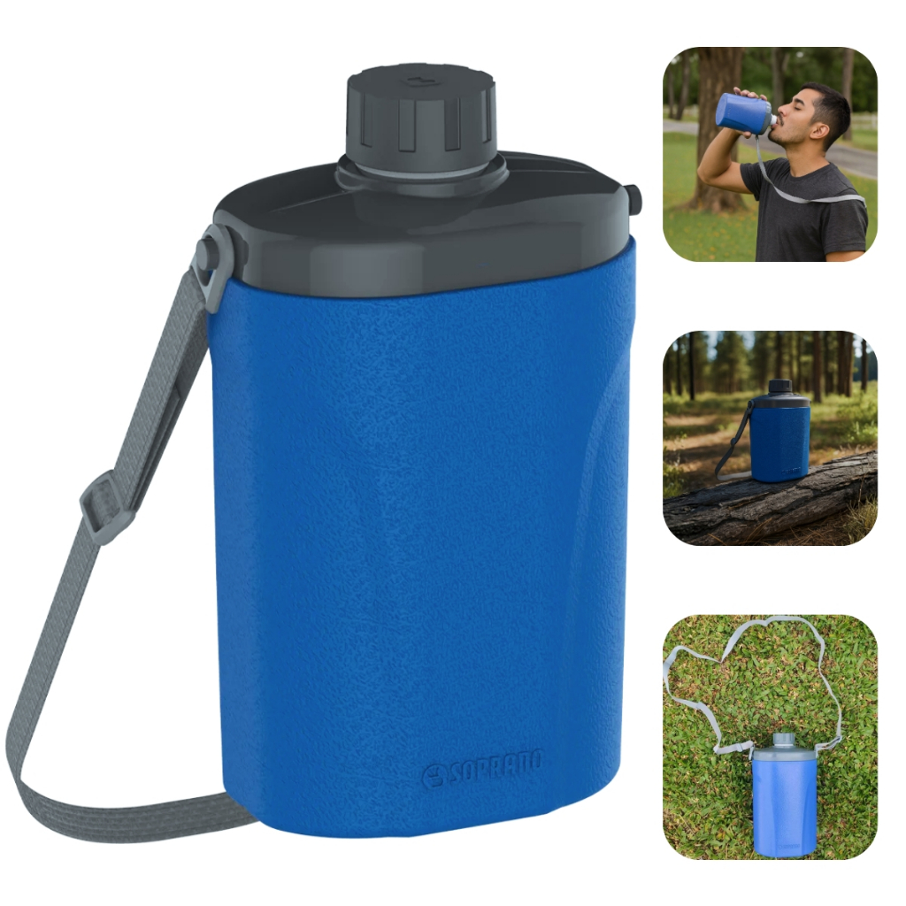 Garrafa De Acampamento Camping Cantil Térmico Safari 1 Litro Azul Resistente Soprano
