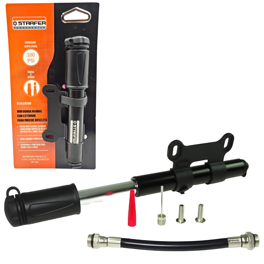 Mini Bomba de Ar Manual com Extensor para Pneu de Bicicleta Boia e Bola 100 PSI - Starfer em Oferta na Shopee