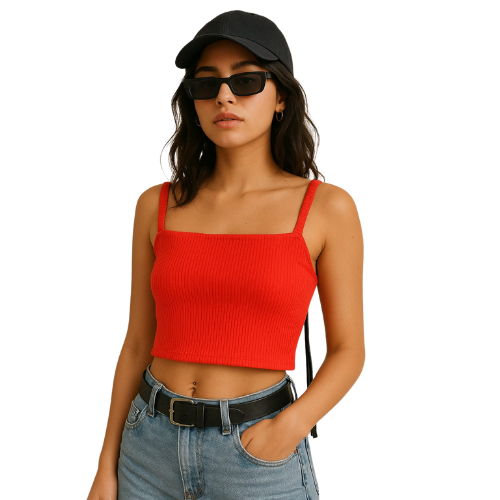 Blusa Cropped Feminino  Alça Larga– Tecido Canelado Básico Confortável Estiloso