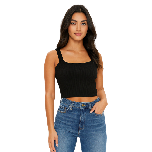 Cropped Feminino Tecido Canelado Alça Larga Frente Dupla Estiloso