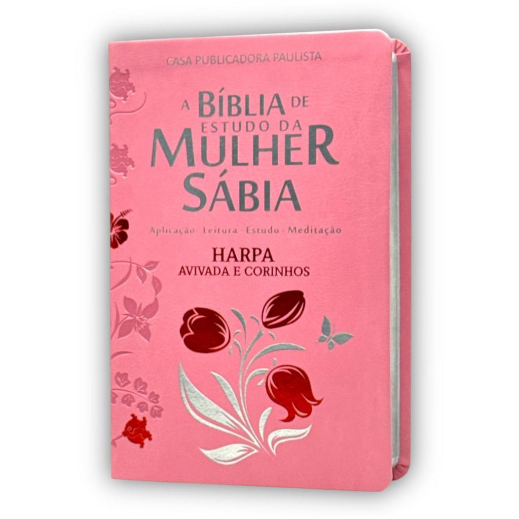 Bíblia Da Mulher Sábia Com Estudo Capa Flexível Tulipa Rosa Letra Hiperg Grande Arc Com Harpa