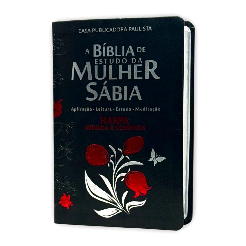 Bíblia Da Mulher Sábia Com Estudo Capa Flexível Tulipa Preta Letra Hiperg Grande Arc Com Harpa