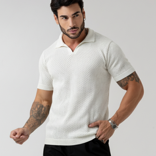 Camisa camiseta tricot sueter masculino furadinha leve transparencia chique leve texturizado alta qualidade Primavera