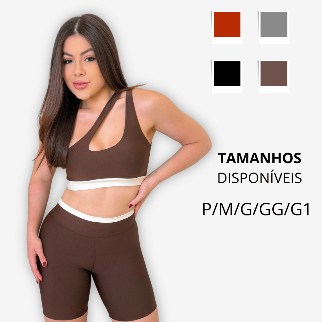 Conjunto Fitness Bicolor Feminino Top Nula Manga + Short Cintura Alta Academia Treino Moda Esportiva