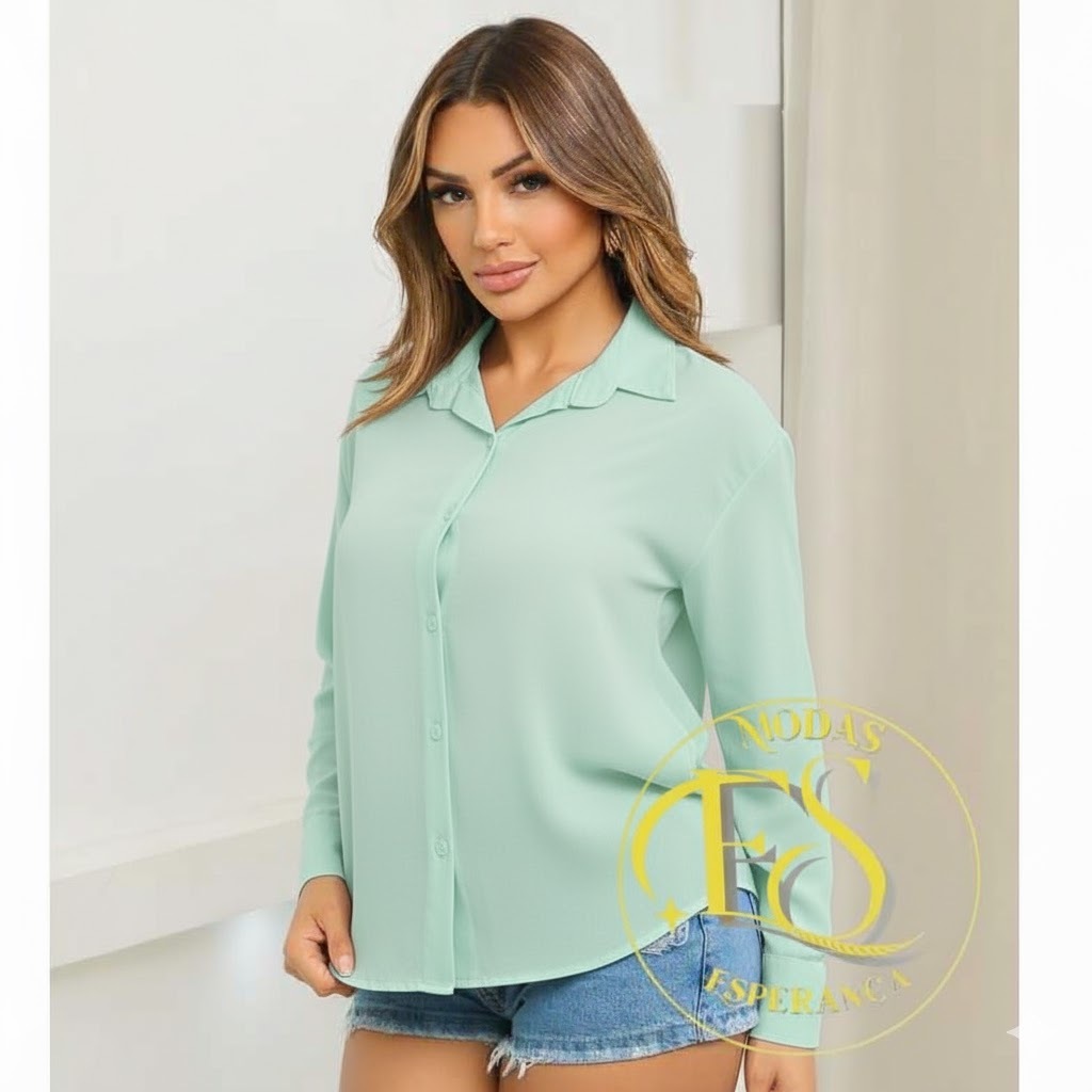 Camisa Social Casual Feminina LISO Manga Longa material VISCOLINHO de P.38 até G3.52