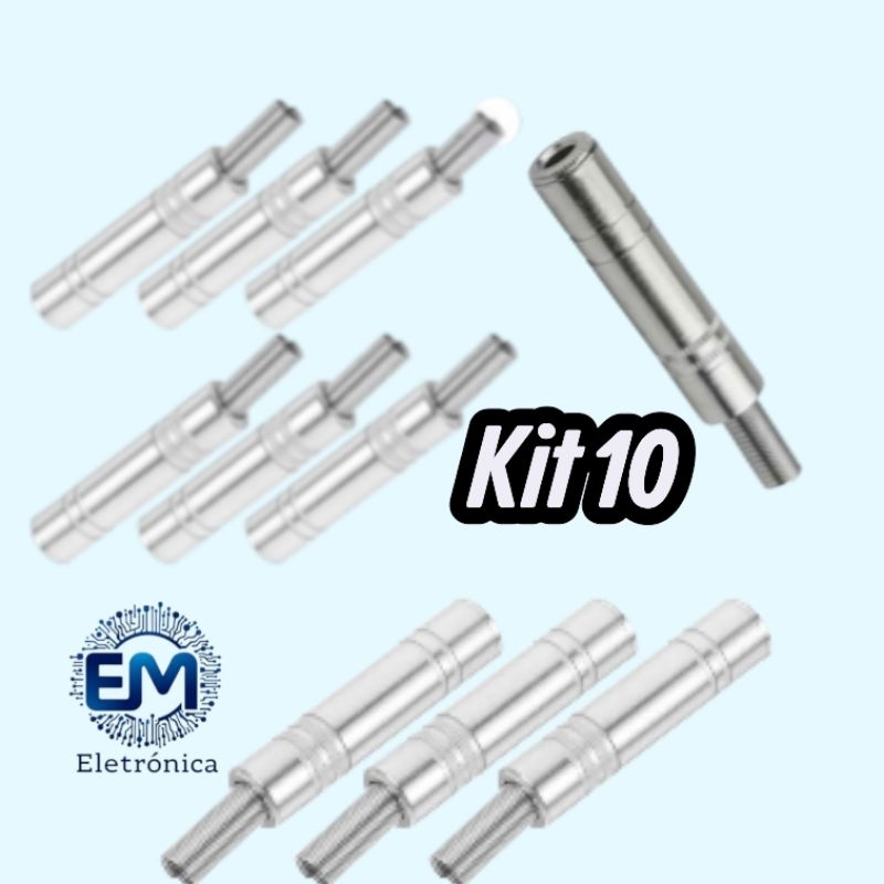 kit 10 conector plug p10 femea metal