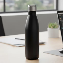 Garrafa Slim Squeeze Preta Em Aço Inox 750ML Praticidade Academia Escritório
