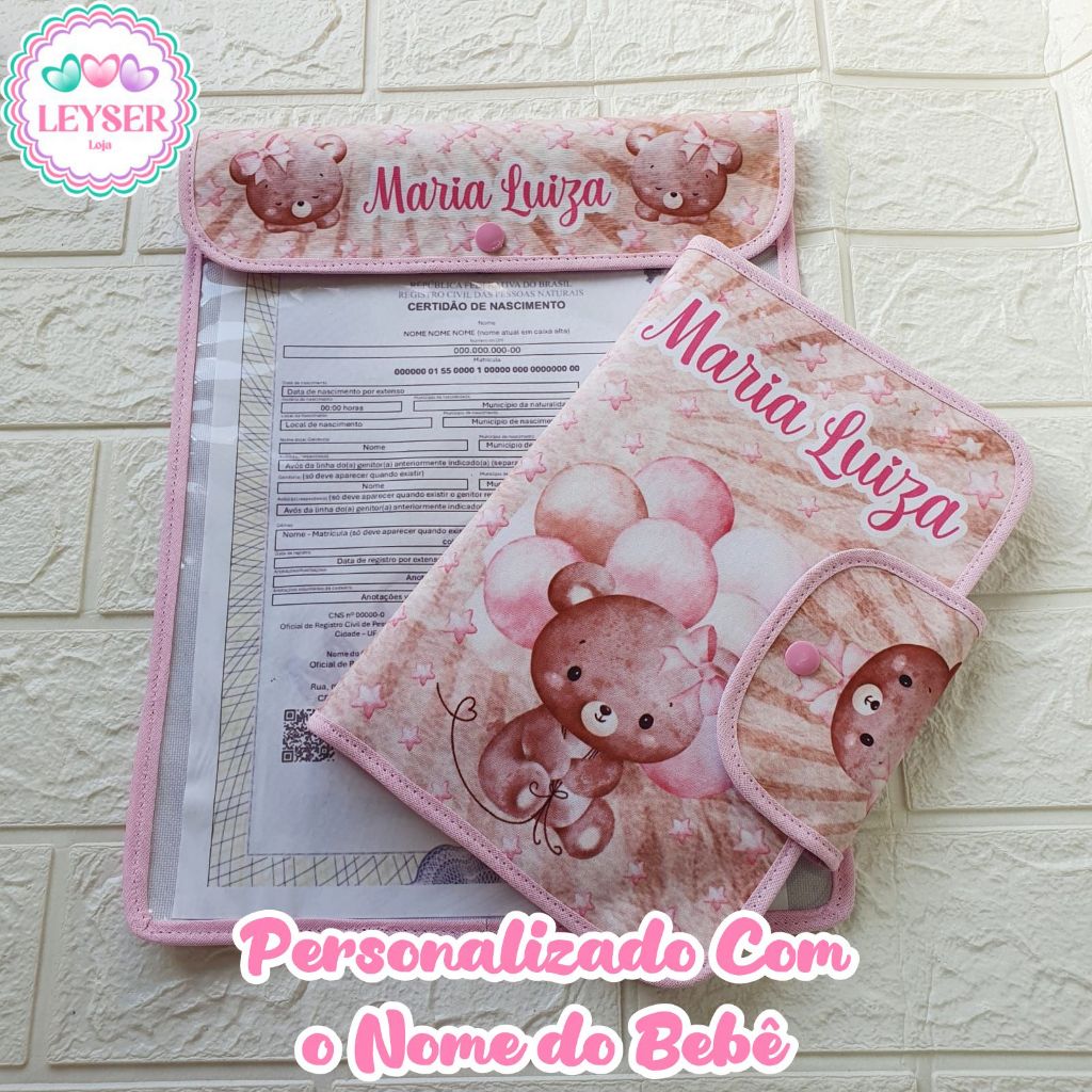 Kit Porta Certidão + Caderneta de Vacinação Personalizado | Nome do Bebê | Maternidade | Vários Temas