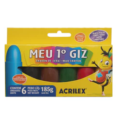 Meu 1º Giz Acrilex 6 Cores 185g Giz de Cera Infantil Traço Macio e Super Cobertura 095060000
