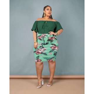 saia plus tamanho grande possui bolso saia midi em Oferta na Shopee