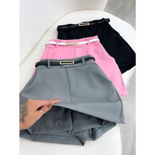 Short Saia Alfaiataria Feminina  com Cinto e Bolsos em Oferta na Shopee