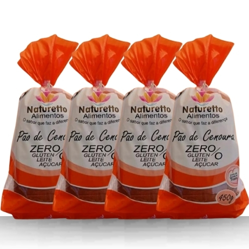 KIT COM 4 PÃES DE PÃO DE CENOURA ZERO GLÚTEN / ZERO LEITE / ZERO LACTOSE / ZERO AÇUCAR
