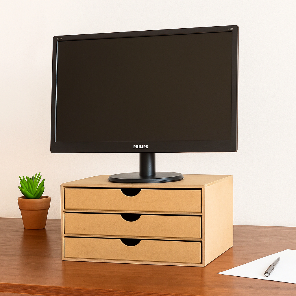 Gaveteiro Mdf Organizador de Mesa Decoração Escritório 3 Gavetas em Oferta na Shopee