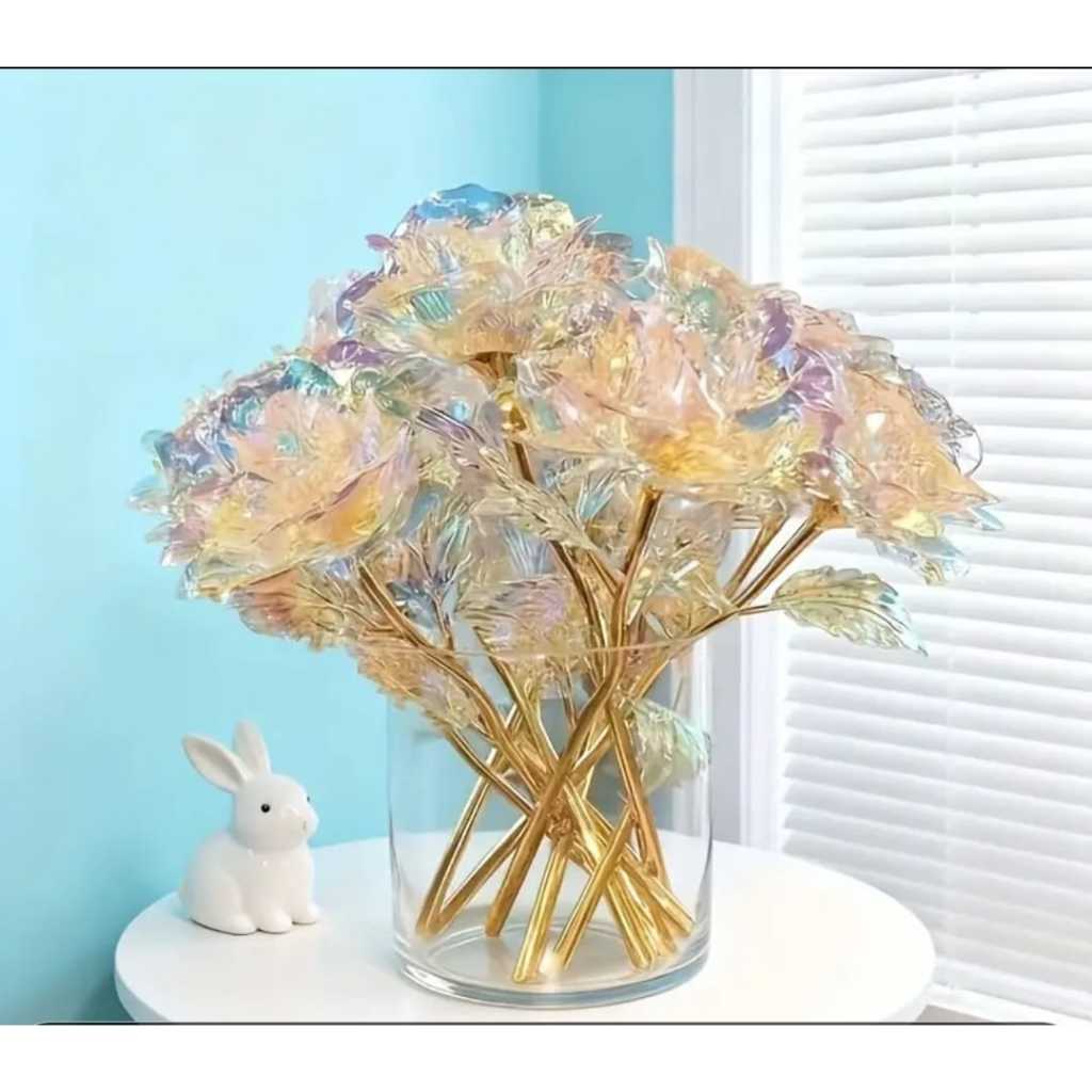 Rosa artifical Rosa Cristal brilhante 10 unidades rosa 24k rosa galaxy em Oferta na Shopee
