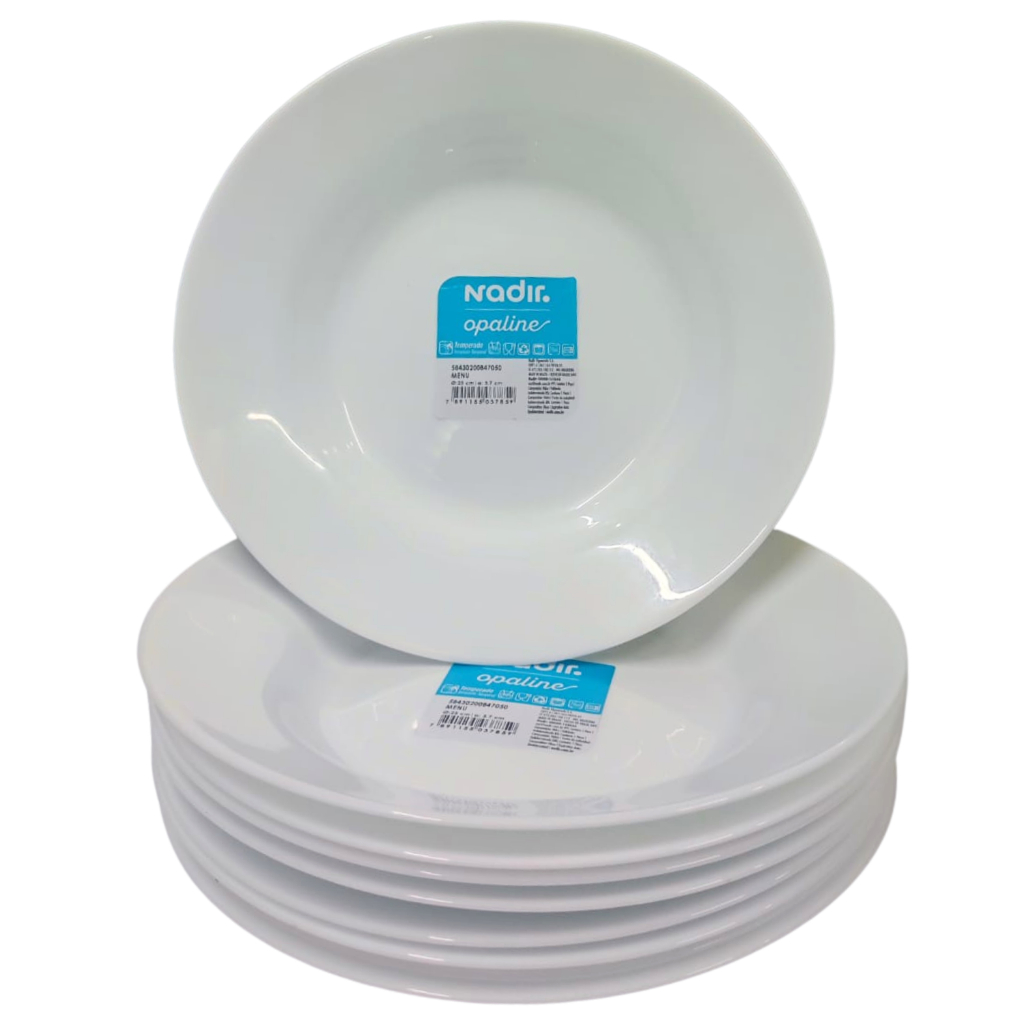 Kit Com 6 Prato De Vidro Temperado Branco Fundo Nadir Figueiredo Sopa Microondas Liso em Oferta na Shopee