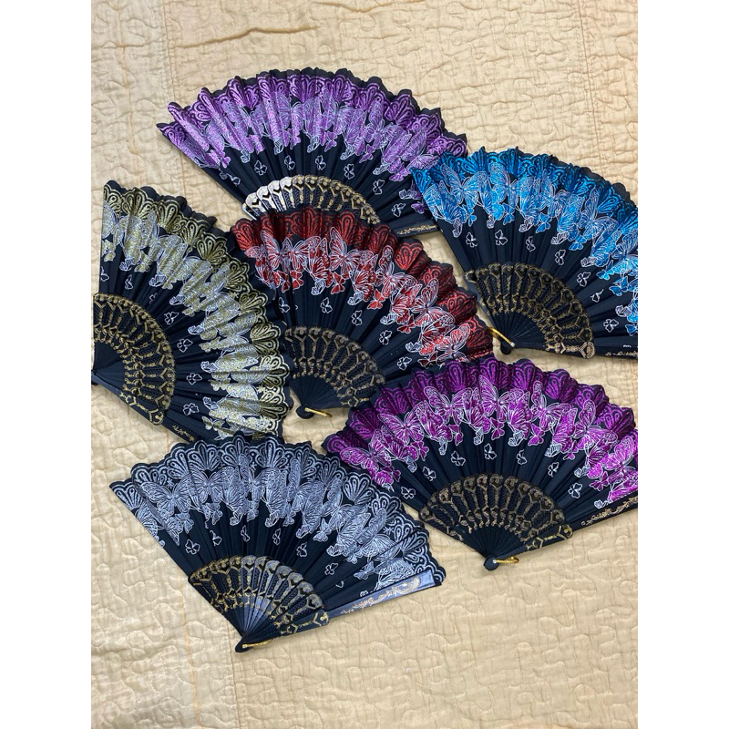 leque decorativo com gliter luxo dança cigano. com desenho de borboleta