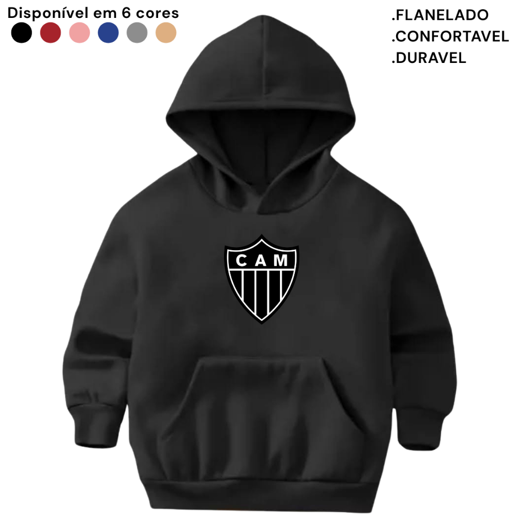 Moletom Infantil Flanelado Canguru Blusa Quentinha Casaco Atlético Mineiro Galo Estampado Time