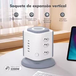 Torre de Tomadas com USB 3 Tom 4 USB 1 Type-c Bivolt Extensão 1,8m com Fusível Protetor 2200W