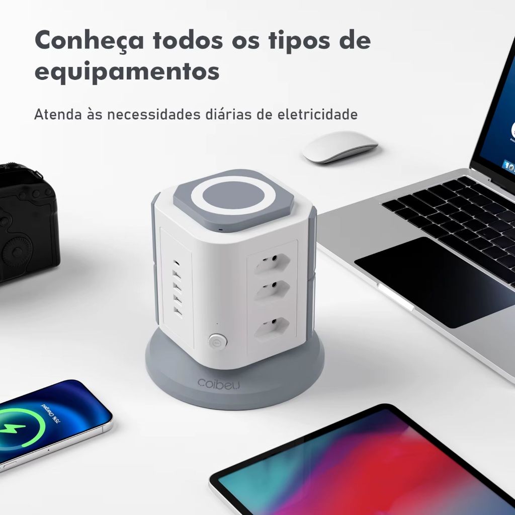 Torre De Tomadas Vertical Bivolt Com Usb Cozinha Mesa Fusível Proteção Anti Sobrecarga 2200w Extensão 1,8 Metros em Oferta na Shopee