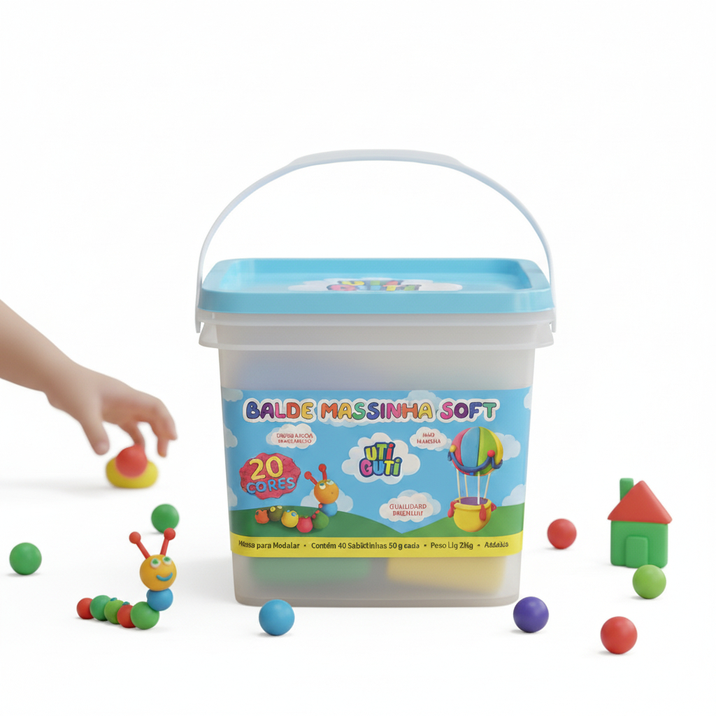 Kit de Massa de Modelar Utiguti Soft, Balde com 40 Unidades 50g c/ 20 Cores em Oferta na Shopee