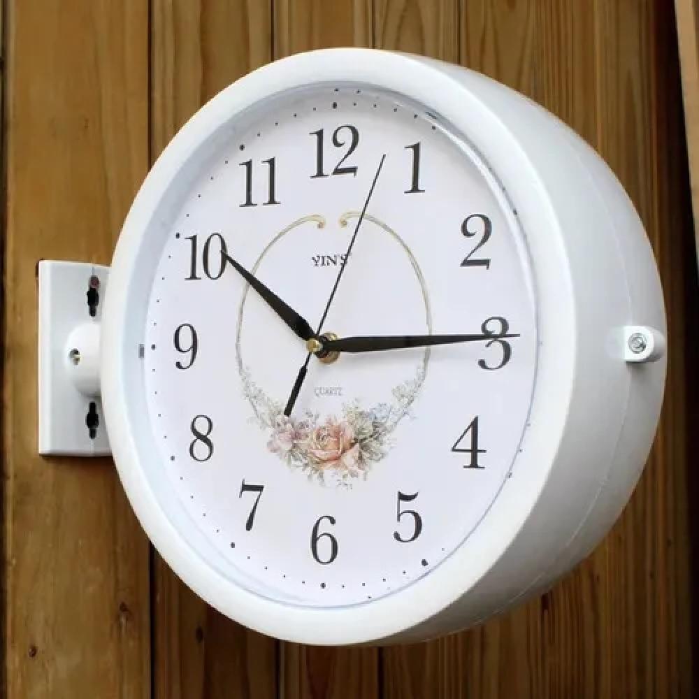 RELOGIO VINTAGE  DE PAREDE DUPLA FACE ESTAÇAO DE TREM DECORATIVO RETRO BRANCO LUXO