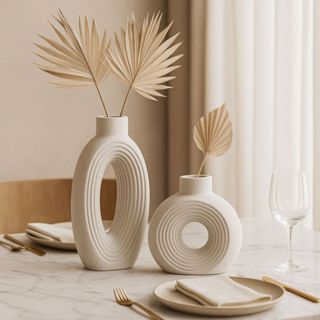 Par de Vasos em Gesso Branco e Marfim – Estética Orgânica Contemporânea para Decoração Elegante em Oferta na Shopee