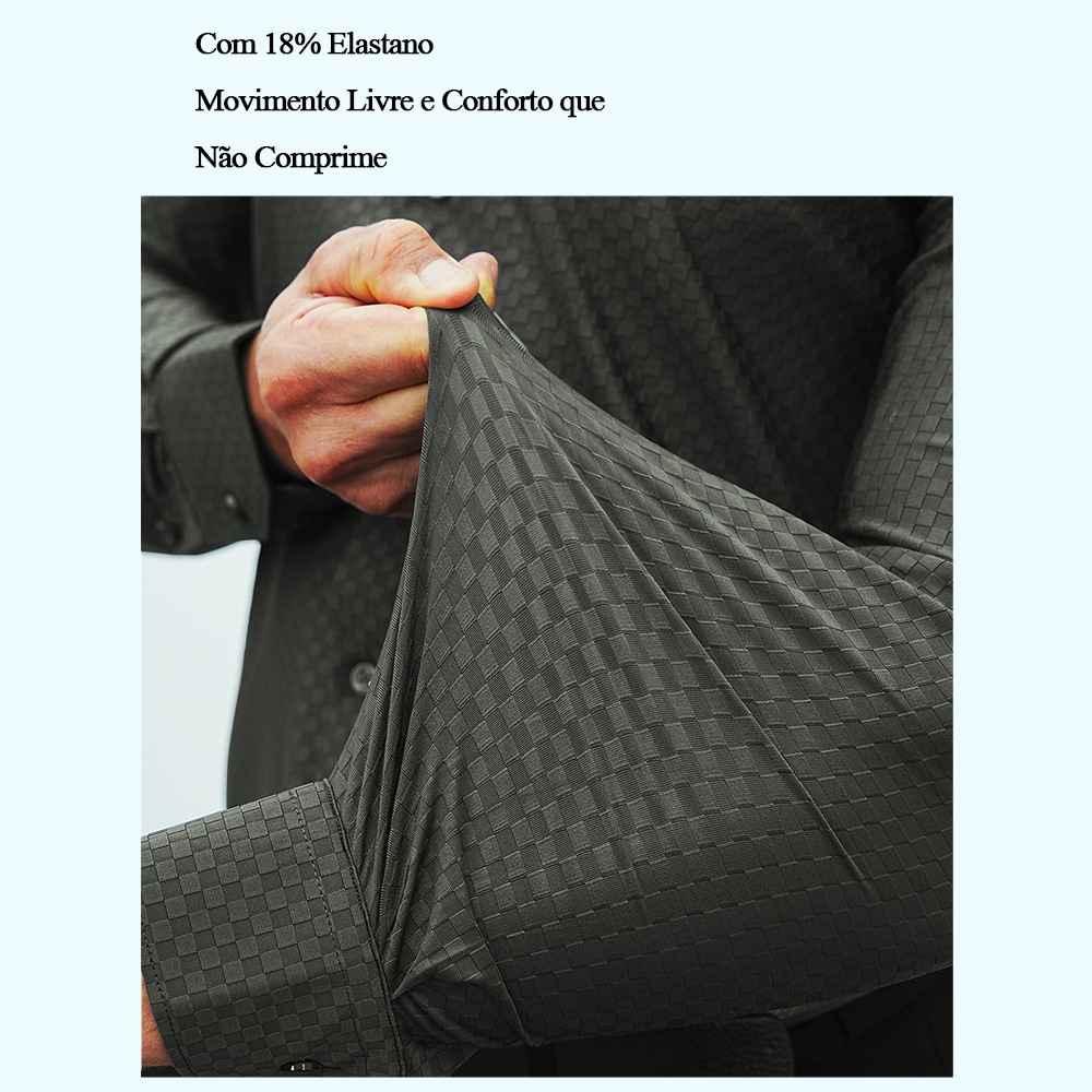 Camisa Social Masculina Slim fit Premium Não Amassa Elastano, Blusa Manga Longa Luxo Xadrez Elegante · foto 2