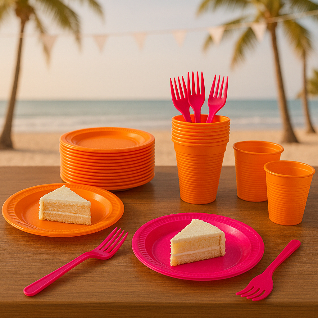 Kit Festa Tardezinha Rosa e Laranja Descartáveis para 50 ou 150 Pessoas em Oferta na Shopee