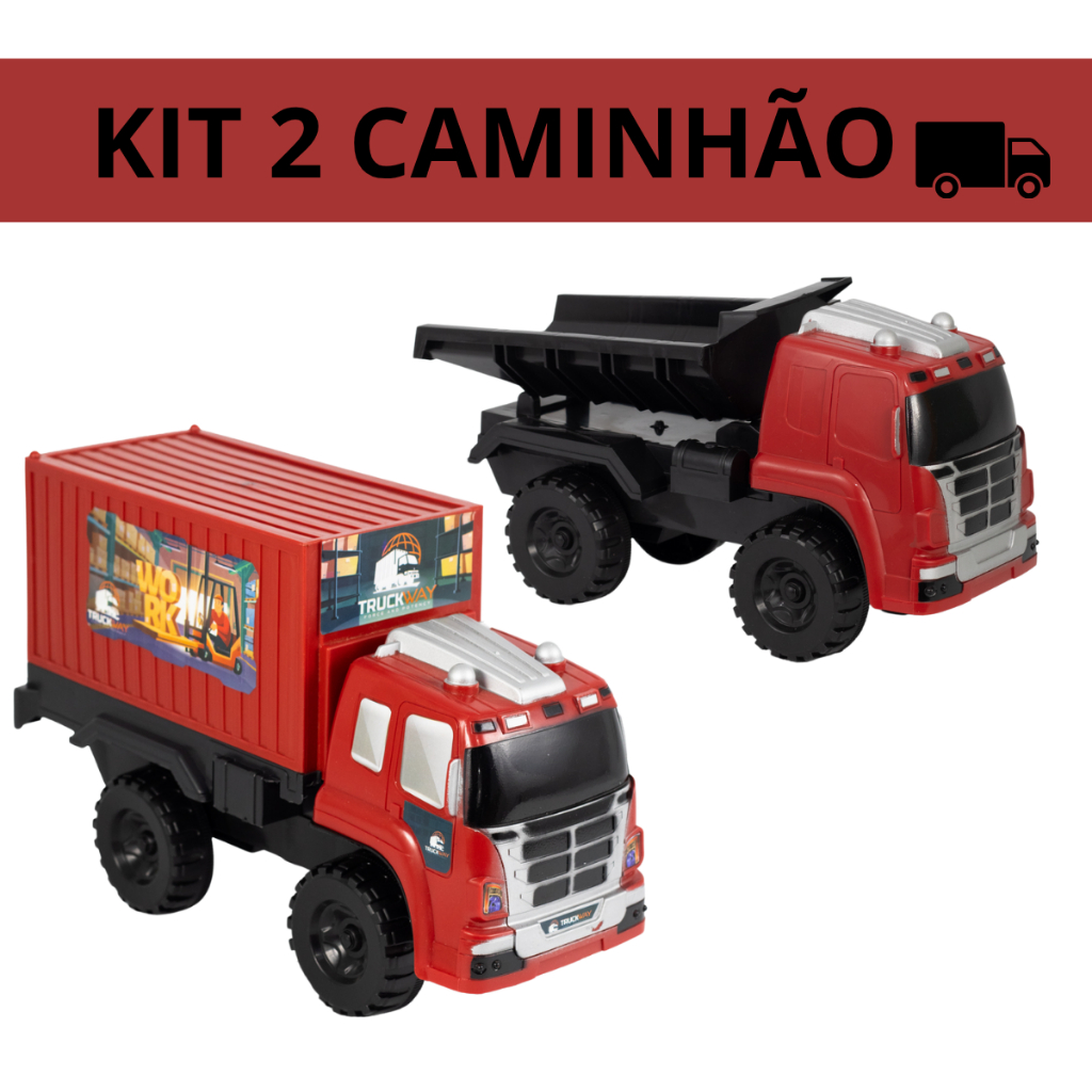 KIT 2 Carrinho Caminhão Caçamba E Container  Brinquedo Resistente Super Realista Infantil Presente Dia Das Crianças
