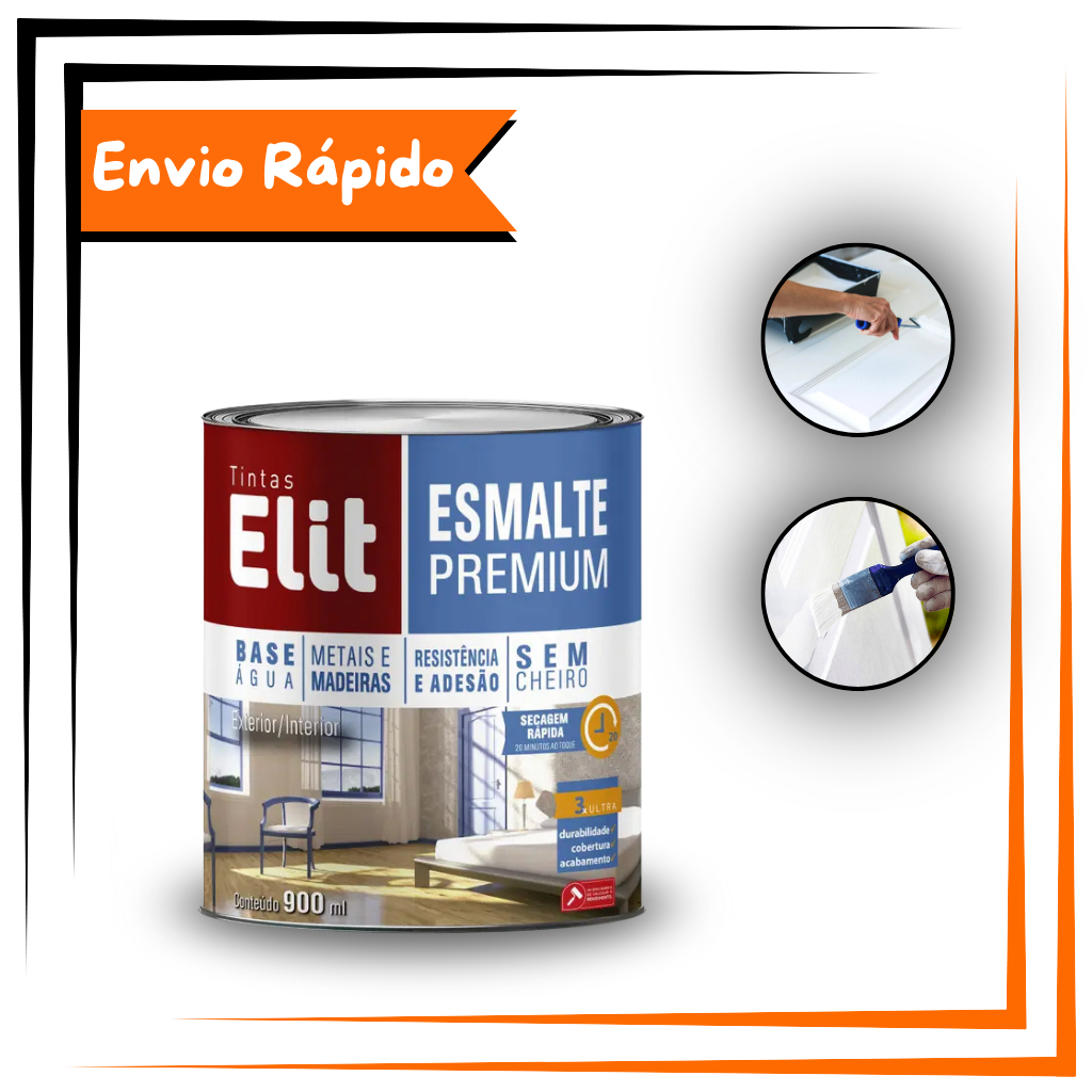 Tinta Esmalte Sintético Brilhante Base Água Premium 0,9L - Branco - ELIT