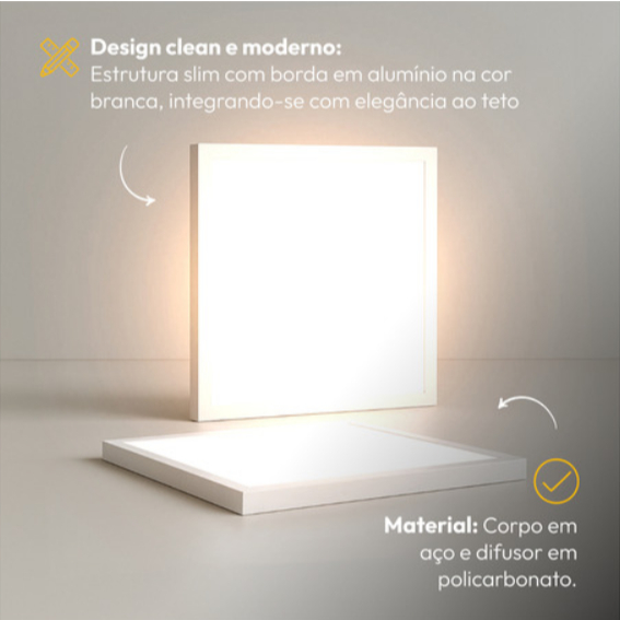 Painel Led Sobrepor 60w 1000x1000cm Plafon Quadrado Bivolt 3000k 4000k 6500k Grande Formato - Avant em Oferta na Shopee