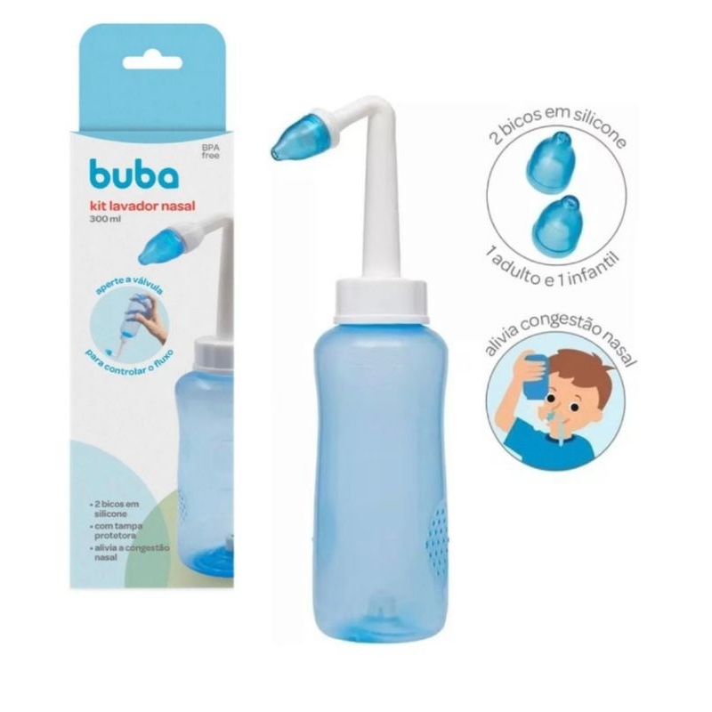 Kit Lavador Nasal 300ml infantil e adulto Buba