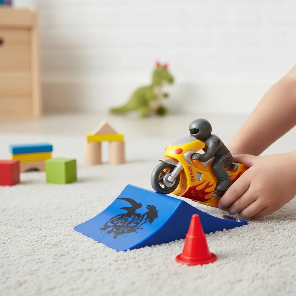 Super Moto Fricção com Rampa CKS Brinquedo Motinha Puxa e Anda com Acessórios Infantil