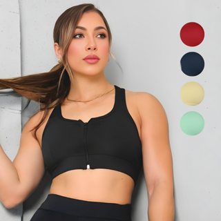 Top Fitness Feminino Com Zíper Frontal Sustentação Alta Performance Bojo Removível em Oferta na Shopee