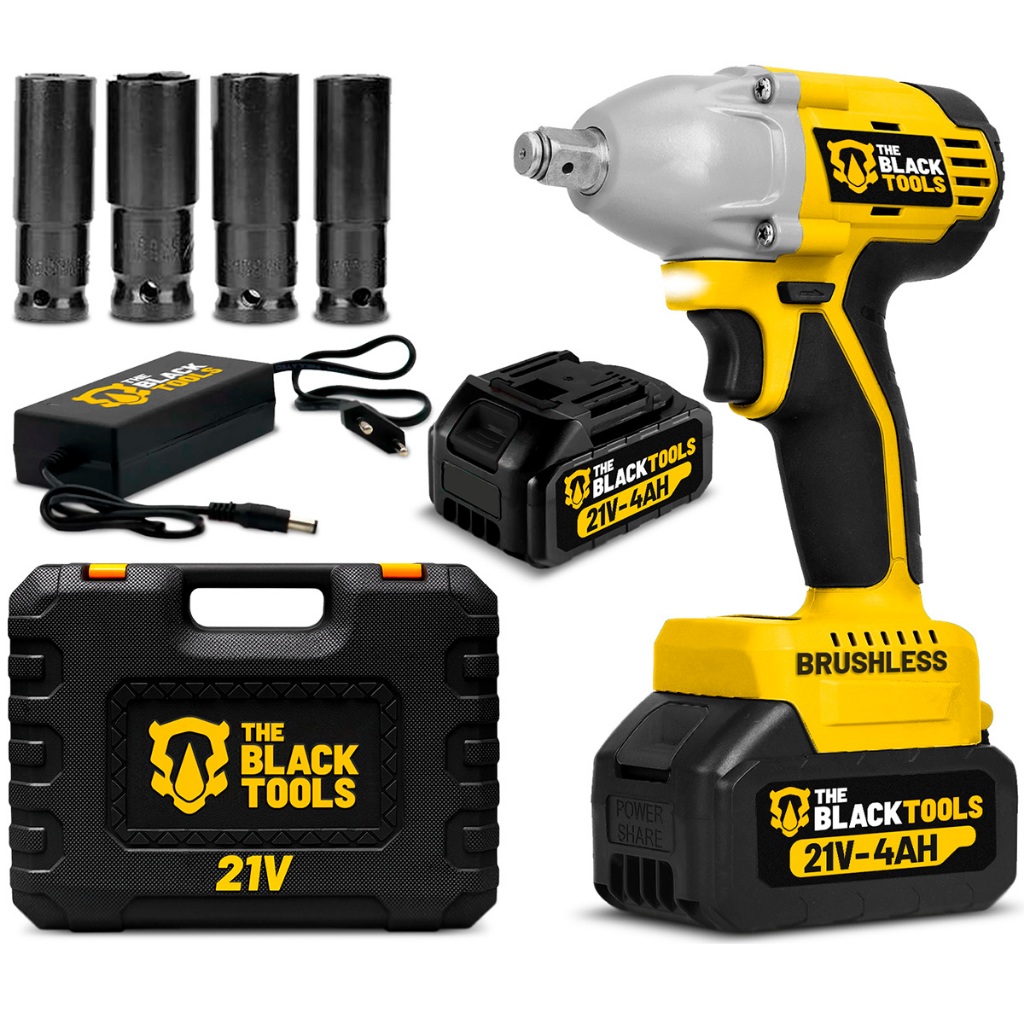 Chave De Impacto Sem Fio Elétrica Com Maleta A Bateria 21v Bivolt Amarelo The Black Tools em Oferta na Shopee