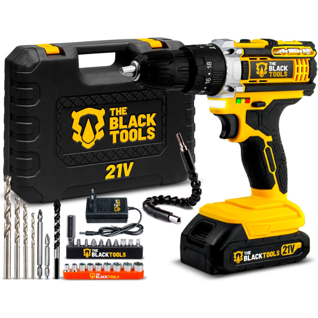 Parafusadeira Furadeira Impacto 3/8 C/ Maleta e Acessórios The Black Tools Tb-21pw Amarelo 60hz em Oferta na Shopee