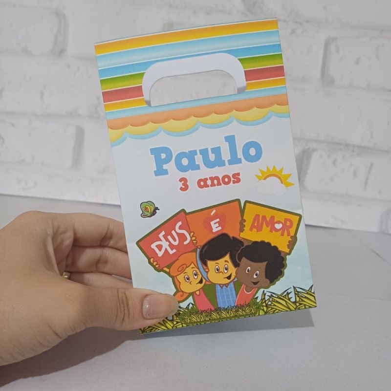 Sacolinha Personalizada 3 Palavrinhas azul menino (PEGUE E MONTE) Sacolinha Surpresa Lembrancinhas para festa