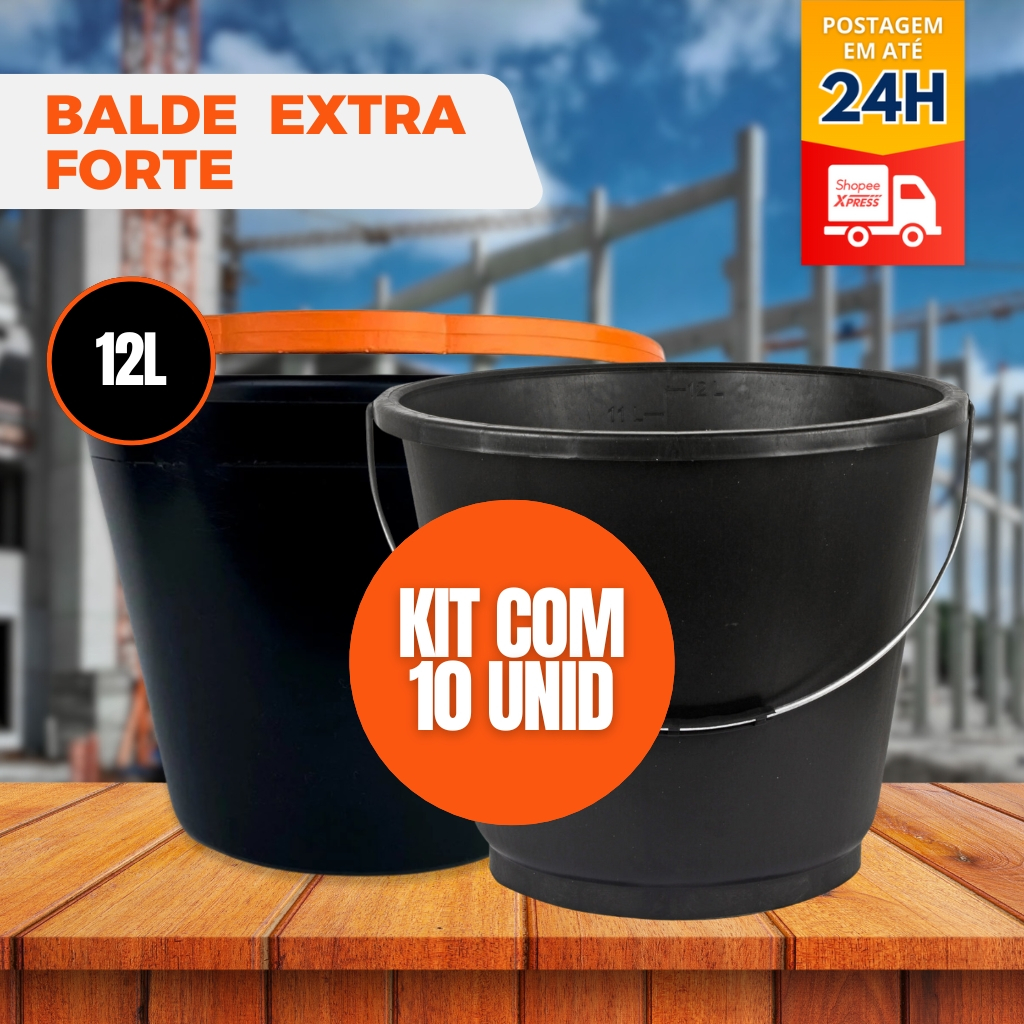 Kit 10 Balde Plástico EXTRA FORTE 12 Litros Alça Resistente e Reforçada obras Limpeza Reforma em Oferta na Shopee
