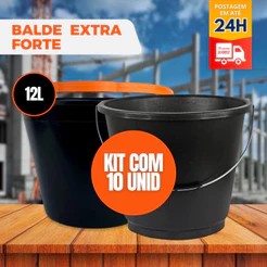 Kit 10 Balde Plástico EXTRA FORTE 12 Litros Alça Resistente e Reforçada obras Limpeza Reforma
