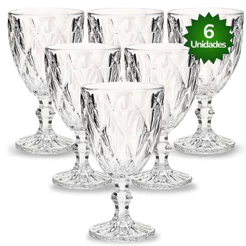 Jogo Kit 6 Taça Diamante Copo Vidro Transparente Bico De Jaca 330ml