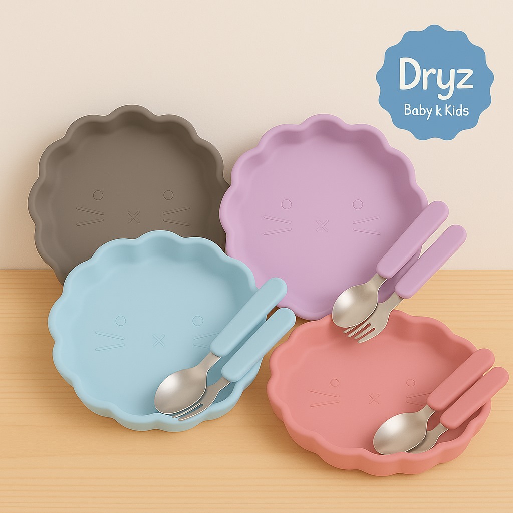 Kit Prato com Talher Infantil com Ventosa - Linha Cute – BPA Free, Introdução Alimentar Dryz