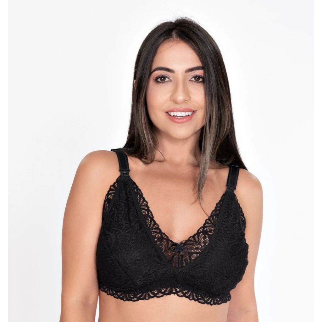 Sutiã de Amamentação Pós Parto Reforçado Feminino Com Renda Confortável Removível em Oferta na Shopee
