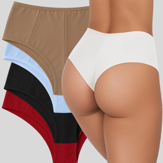 Kit 5 Calcinhas Premium Plus Size Cós Alto Fio Dental Duplo em Oferta na Shopee