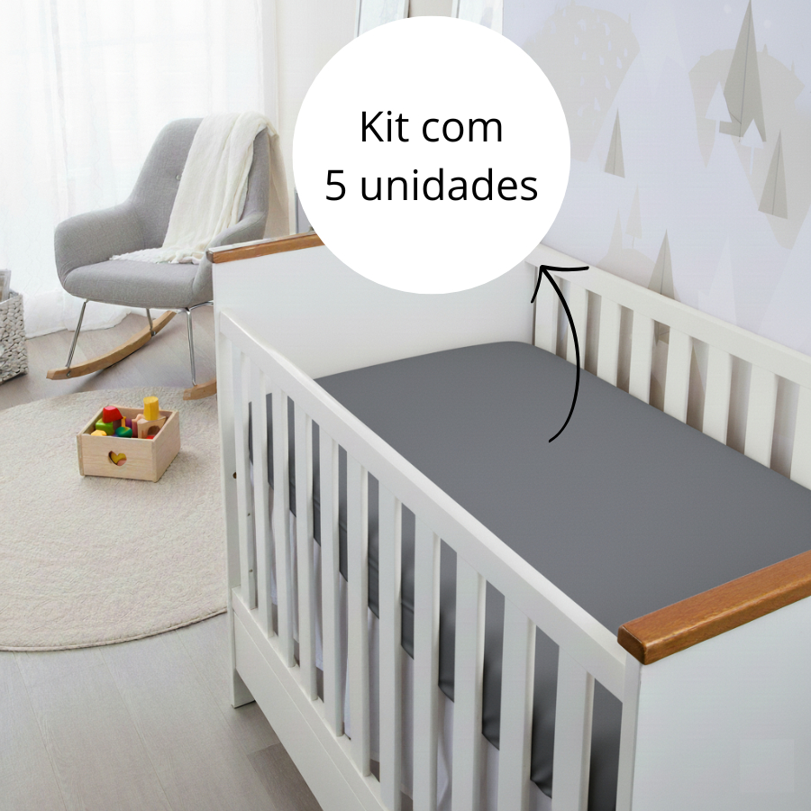 Kit 5 Lençol Berço Americano 130X70cm Com Elástico Percal 400 fios Quarto Bebê