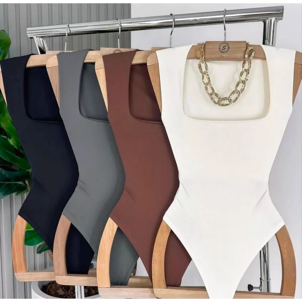 Body Regata Decote Quadrado Collant Feminino Regata Com Forro Estilo Blogueira Elegante