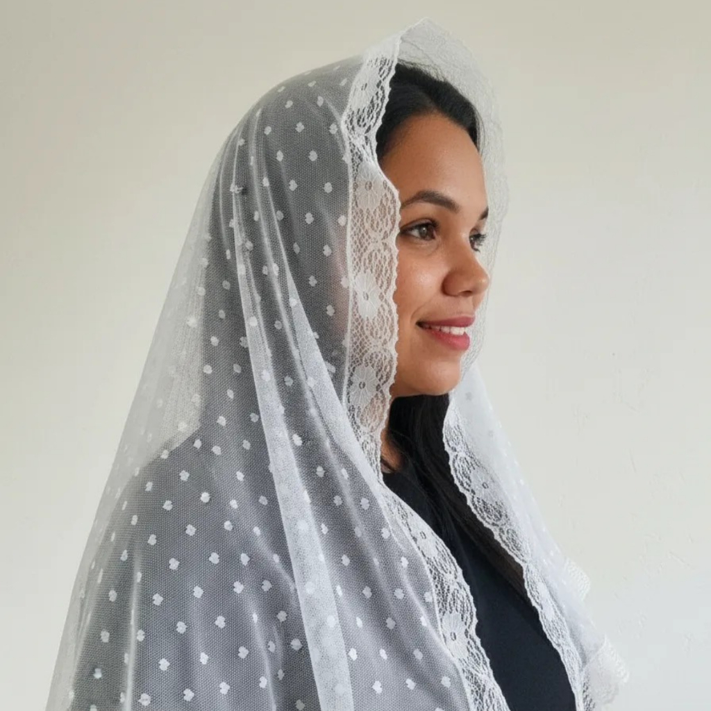 Véu Católico Imaculado Coração - Oval Para Missa