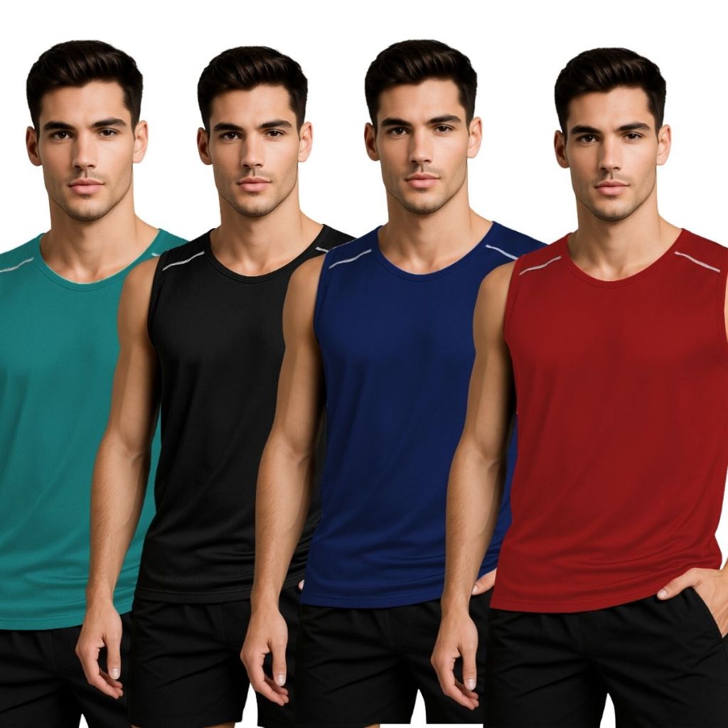 Kit 5 Camisetas Regata Masculinas Dry Fit – Elanca Premium, Modelos Sortidos (Envio Imediato)